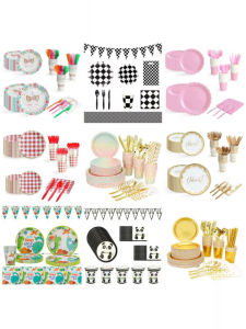 Bộ Đồ Ăn Trưa Một Lần Nhiều Màu Sắc Nhiều Mẫu Mã Cho Tiệc Sinh Nhật Và Tiệc Cưới Bộ Đựng Thức Ăn Bằng Giấy Có Sẵn Thìa Đũa Bát