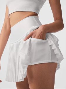 High Waist Golf Skirt Quick Dry Tennis Skirt Anti Exposure Bottom Pocket Heat Setting Pleats Not Loose Womens Sport Skirt
