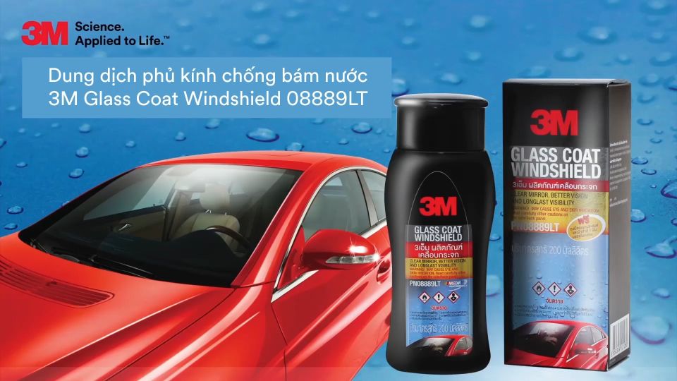 Dung Dịch Chống Bám Nước Kính Xe 3M 08889LT 200ml - Hàng Chính Hãng Nhập Khẩu Thái Lan (Tặng Kèm Khăn Lau & Găng Tay)
