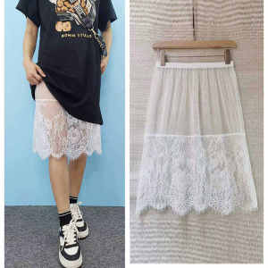 Lace Underdress Long Cheongsam over Skirt Thin Splicing Base Skirt Summer Natural Waist mid Length Pure Color a Line Skirt