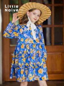 Little Naive | Floral Loose Dress Spring Girls Long Sleeves French Style