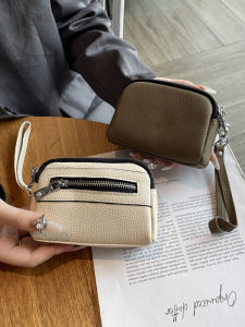 Large Capacity Leather Coin Purse Womens Mini Three-layer Handheld Cowhide Coin Bag Simple Exquisite Zipper Small Wallet