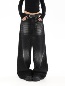 Quần Jeans Denim Ống Thẳng Đen Retro American Washed Nữ Mùa Xuân Hàng Mới Về Quần Dài Ống Rộng Thường Ngày Cạp Cao