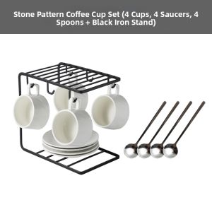 Stylish Ceramic Coffee Cup Set Elegant Afternoon Tea Dinnerware with Spoon and Storage Rack