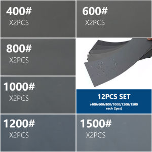 12pcs Sandpaper Set 400 600 800 1000 1200 1500 Grit Wet/Dry Abrasive Sandpaper Paper Sheets for Car Wood Metal Polishing