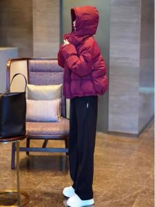 Elegant Stylish Red Hooded Down Jacket