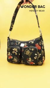 Henneybear-H1196 รุ่น Wonder bag ลาย Green bear กระเป๋าสะพายข้าง กระเป๋าพาดลำตัว กระเป๋าผู้หญิง สายสปอร์ตปรับระดับได้