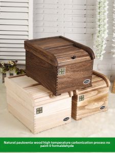 Real Wood Rice Storage Box Moisture Proof Bug Resistant for Home Use Small Size 20 30 40 Pounds Capacity Kitchen Storage Container