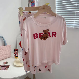 Japanese Style Childrens Modal Cotton Pajamas Loose Thin Short Sleeve Overhead Pants Cartoon Summer Home Clothes Baby