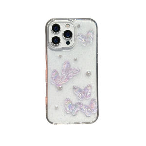 Ốp Điện Thoại iPhone 17/16/15/14/13 Pro Max Plus Trong Suốt Chống Sốc Đính Kim Tuyến Hình Bướm 3D Sang Trọng
