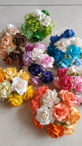 ดอกไม้กระดาษ ดอกกุหลาบ 30-35 mm ดอกไม้ประดิษฐ์ ดอกไม้กระดาษสา [10 ดอก]