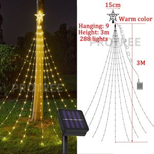 3M/288LED Tree Waterfall String Light Christmas Decor Star Solar Lights Fairy Light for Christmas