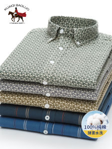 Paul Pure Cotton Men Floral Long Sleeves Shirt Young and Middle-Aged Casual Cotton Oxford Plus Size Shirt Mens Clothing