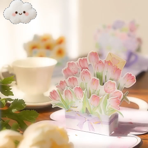 Surprised 3D Rose Pop Up Card with Envelope for Mothers Day Birthday Blessing