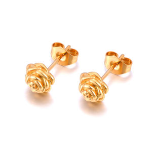 Lokaer Fashion 316L Stainless Steel Rose Plants Stud Earrings For Women 18K Real Gold Plated Wedding Jewelry Accessories E24033