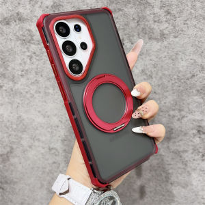 Shockproof Matte Rotating Bracket Phone Case For Samsung Galaxy S26 Ultra S25 S24 Ultra Plus For Magsafe Transparent Back Cover