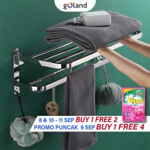 Goland Rak Handuk Kamar Mandi Gantungan Dinding Multifungsi 2 Susun Stainless Steel 304 Anti Karat