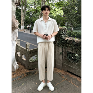 OUMULONG | Mens Linen Lightweight Breathable Straight Trousers