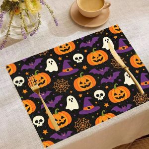 Bộ Thảm Trải Bàn Halloween VIKAMA - 2/4/6 Miếng Họa Tiết Bí Ngô Ma Dơi Mũ Phù Thủy Mạng Nhện Thiết Kế Ma Quái Dùng Trang Trí Bàn Ăn Mùa Thu