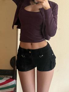 Quần Short Denim Cạp Cao Cho Nữ Mùa Hè 150cm Nhỏ Nhắn Quần Bó Sát Quần Bó Chữ A Quần Bó Gợi Cảm Quần Bó Phong Cách Cổ Điển