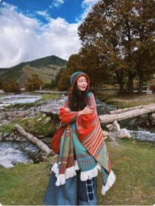 Warm Knitted Shawl Coat Casual Ethnic Style Overhead Design Super Size for Cats Autumn Winter Cozy Blanket Wrap Scarf Pet Fashion