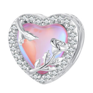 BAMOER Hạt Hoa Hồng Thủy Tinh Màu Hồng Charm Bạc Ý 925 Cho Vòng Tay Nữ Vòng Cổ Trang Sức Thời Trang Tự Làm BSC724