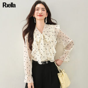 puella | French Dot Bow Blouse Long Sleeve