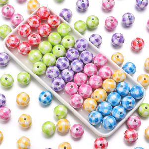 10 Hạt Cườm Acrylic Kẻ Caro Lỗ Lớn 16mm Nhiều Màu Sắc Hạt Tròn Rời Dùng Làm Đồ Trang Sức Tự Làm Vòng Tay Vòng Cổ Dây Đeo Điện Thoại