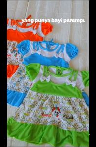 Dress Bayi Cewek 3-15 Bulan Bordir SweetRabbit Set Pakaian Bayi Perempuan Warna Biru Oren Hijau