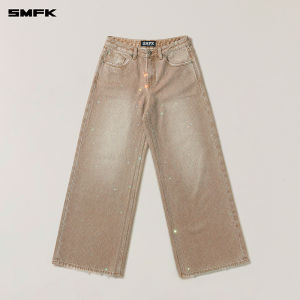 SMFK | Glittery Rhinestone Straight Leg Wide Jeans