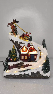 ONELINE #FC607 Giftgarden Christmas Village House with Santa Deer Sleigh a musical lighted tabletop resin decoration