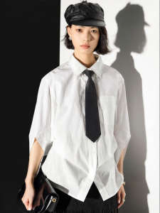 INLIFE | Cotton White Loose 5/8 Sleeve Shirt