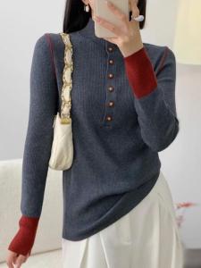 เสื้อสเวตเตอร์ถักคอสูงครึ่งตัวสำหรับผู้หญิง ทรงหลวม ปกติ แขนยาว ปกติ ฤดูหนาว ปกติ เสื้อสเวตเตอร์ถักสำหรับผู้หญิง