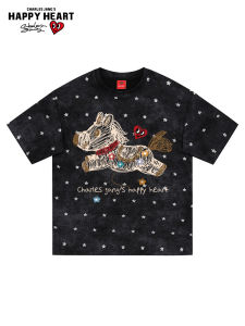 CHARLES JANGS HAPPY HEART | Hand Painted Heart Pattern Vintage Wash T-Shirt
