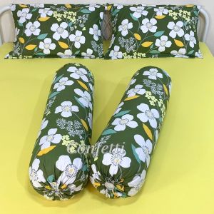 Sprei Kaos Confetti Karet Keliling + Sarung Bantal Guling Katun Motif Crimson Lilies