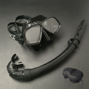 พรีเมี่ยมอลูมิเนียมกรอบหน้ากากดําน้ําดําน้ําแว่นตาปริมาณต่ําพร้อมซิลิโคนท่อดําน้ําดูปะการังเปียกแพ็คในกล่องซิปสีดํา