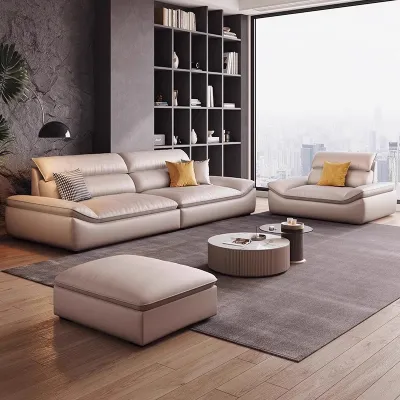Italian Minimalist Genuine Leather Sofa Modern Luxury Three-Seater Straight Row Combination for Living Room Suitable for Small And Large Spaces