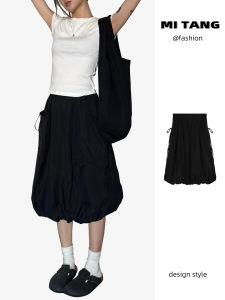 Váy Xếp Ly Màu Đen Cạp Cao Cho Nữ Mùa Hè Đa Năng Thiết Kế Túi Có Thể Thay Đổi Dáng Váy Chữ a Dài Vừa Phải