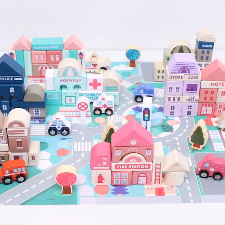 City Blocks Set for Kids Wooden Traffic City Building Blocks Puzzles