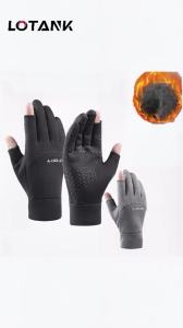 Winter Waterproof Fishing Mens Gloves Womens Cycling Warm Anti Slip Outdoor Sports Exposed Two Finger Touch Screen Gloves