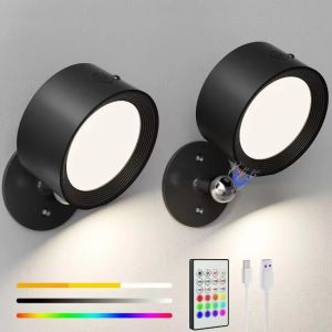 360° Rotatable RGB Up Down Wall Lamp Rechargeable Wireless 9 Color LED Night Light Remote Control for Bedroom Reading