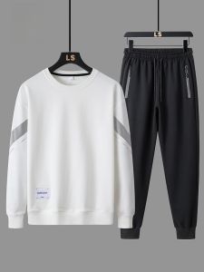 ROMON | Romon Mens Sportswear Set Round Neck Sweatshirt Outdoor Fitness Running Casual Long Pants Two-Piece Autumn Collection