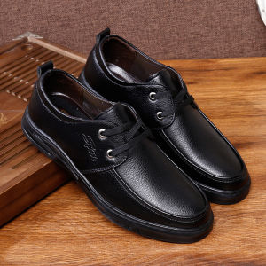 Business Casual Mens Shoes Spring Autumn Large Size Fashion Anti-Slip Leather Shoes Comfortable Breathable round Toe Low Heel