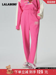 LALABOBO Spring 2023 Straight Leg Color Block Waist Cinched Sports Casual Pants Sweatpants Natural Waist Long Cotton Blend