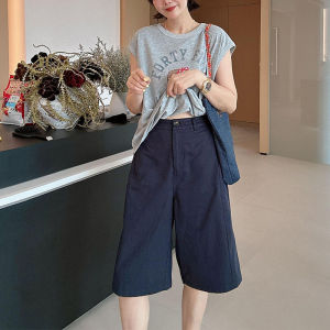 Shalldoer | กางเกงทำงานทรงหลวมสไตล์อเมริกันย้อนยุคสีกรมท่า 5 ชิ้น กางเกงขายาวทรงหลวมสบาย ๆ สำหรับผู้หญิงในช่วงฤดูร้อน