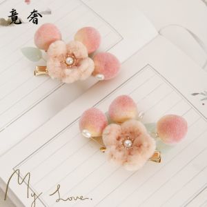 Retro Peach Blossom Fluff Hairpin Hanfu Accessory Traditional Chinese Costume Winter Four Seasons Hair Ornament Pair Clip Decoration