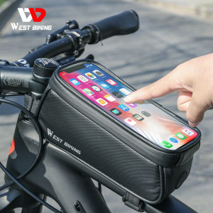 WEST BIKING Leather Bicycle Bag Front Tube Bag Touch Screen Frame Bag Waterproof Phone Case For 5.8 / 6 / 6.8 /7.0 Inch Phone Cycling Bag Mountain Bike accessories