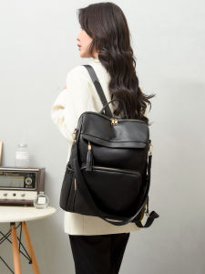 Large Capacity Leather Backpack Womens Commuter Computer Bag Soft Leather Dual Shoulder Bag Multi-Layered Organizer for Work