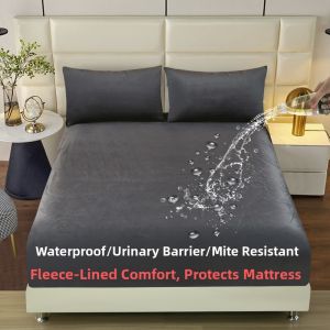 Waterproof Bed Canopy Crystal Fleece Urine Proof Bed Cover Single Piece Coral Velvet Milk Velvet Dustproof Mattress Protector