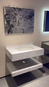 Kabinet Wastafel CLASSICA ITALIANO Batu alam Sinter mewah modern cermin LED